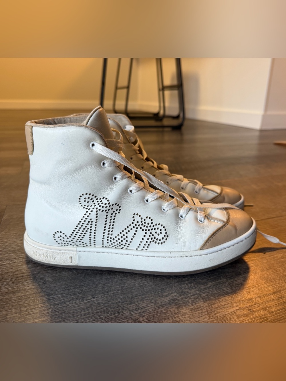 MaxMara White Leather Tabei High-Top Sneakers  Size: 8.5 US (39 EU)